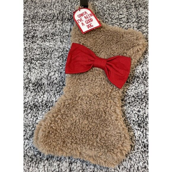 Brown Bone Shaped Christmas Stocking Santa I've been a Good‎ Dog NEW 17 Inch NEW - Picture 1 of 2